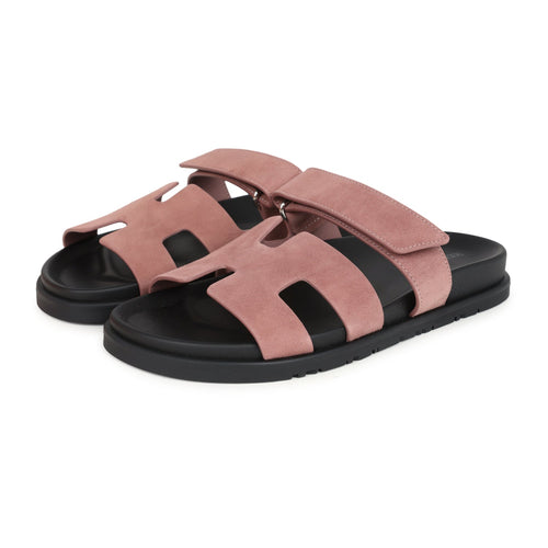 Hermes Chypre Techno Sandal Rose Antique Suede Palladium Hardware 38 EU