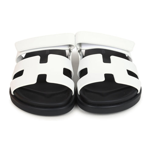Hermes Chypre Sandals White Calfskin Palladium Hardware 39 EU