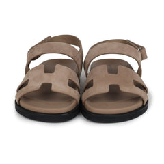 Hermes Chypre Genius Sandals Beige Lin Suede Palladium Hardware 38 EU