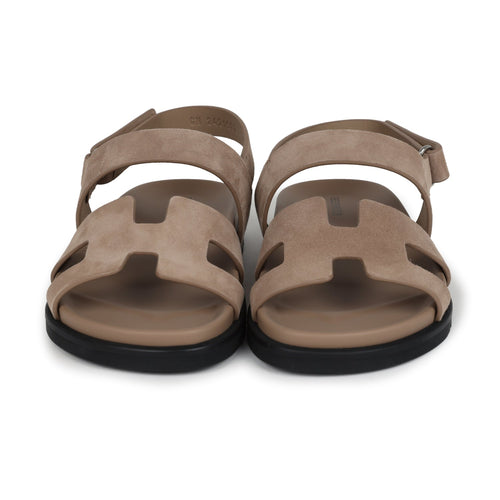 Hermes Chypre Genius Sandals Beige Lin Suede Palladium Hardware 38 EU