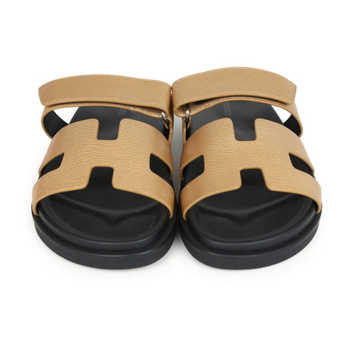 Hermes Chypre Techno Sandals Dore Chevre Palladium Hardware 38 EU