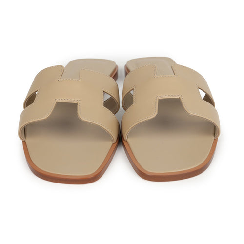 Hermes Oran Sandals Beige Lin Calfskin 38.5 EU