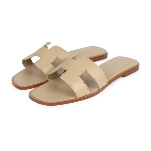 Hermes Oran Sandals Beige Lin Calfskin 38.5 EU