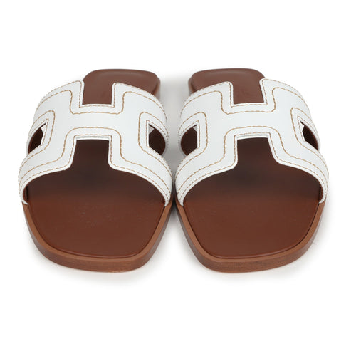 Hermes Oran Sandals White Embroidered Calfskin 38.5 EU