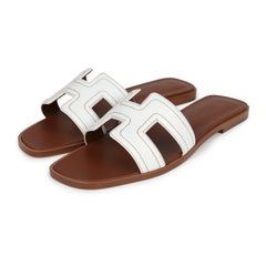 Hermes Oran Sandals White Embroidered Calfskin 38.5 EU