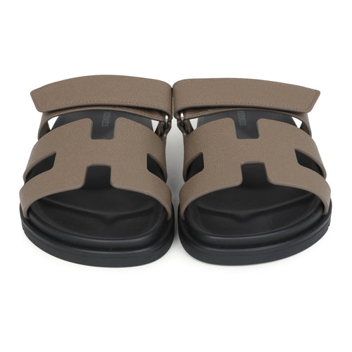 Hermes Chypre Sandals Etoupe Epsom Palladium Hardware 37 EU