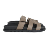 Hermes Chypre Sandals Etoupe Epsom Palladium Hardware 37 EU
