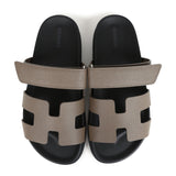 Hermes Chypre Sandals Etoupe Epsom Palladium Hardware 37 EU