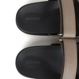 Hermes Chypre Sandals Etoupe Epsom Palladium Hardware 37 EU