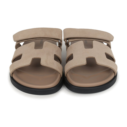 Hermes Chypre Techno Sandals Beige Sable Suede Palladium Hardware 39 EU