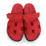 Hermes Chypre Techno Sandal Rose Vermillon Suede Palladium Hardware 38 EU