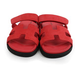 Hermes Chypre Techno Sandal Rose Vermillon Suede Palladium Hardware 38 EU