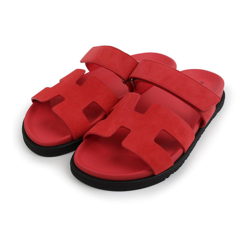 Hermes Chypre Techno Sandal Rose Vermillon Suede Palladium Hardware 38 EU