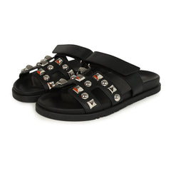 Hermes Chypre Techno Sandals Black Studded Calfskin Palladium Hardware 38 EU