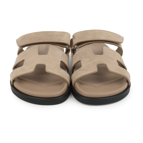 Hermes Chypre Techno Sandals Beige Sable Suede Palladium Hardware 38 EU