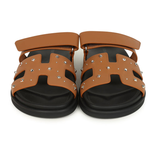 Hermes Chypre Techno Sandals Naturel Studded Calfskin Palladium Hardware 38 EU