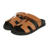 Hermes Chypre Techno Sandals Naturel Studded Calfskin Palladium Hardware 38 EU