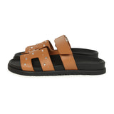 Hermes Chypre Techno Sandals Naturel Studded Calfskin Palladium Hardware 38 EU