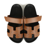 Hermes Chypre Techno Sandals Naturel Studded Calfskin Palladium Hardware 38 EU