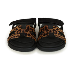 Hermes Leopard Print Chypre Techno Sandals Gold & Black Moire, Calfskin & Suede Palladium Hardware 37 EU