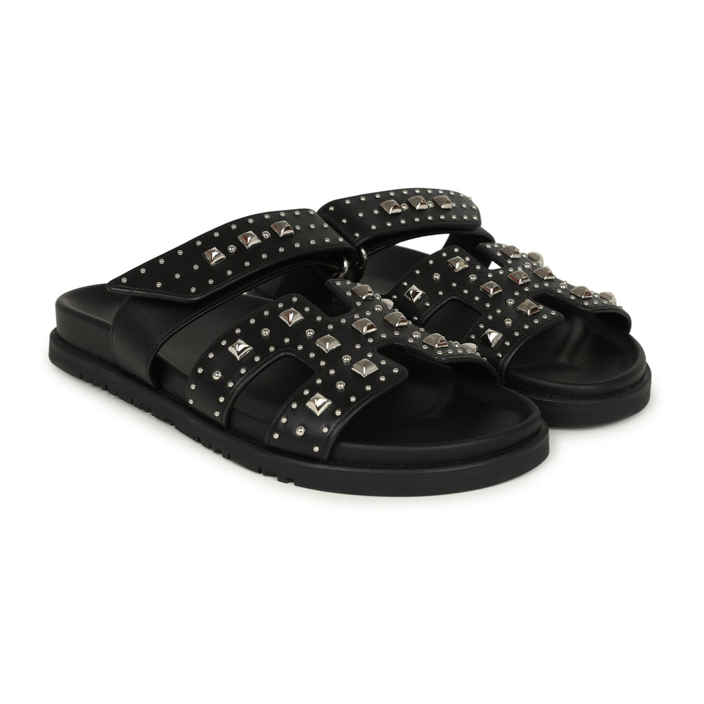 Hermes Chypre Techno Sandals Black Studded Calfskin