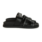 Hermes Embroidered Chypre Techno Sandals Black Calfskin Palladium Hardware 36 EU