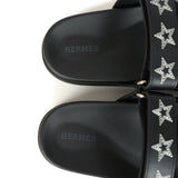 Hermes Embroidered Chypre Techno Sandals Black Calfskin Palladium Hardware 36 EU