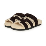 Hermes Chypre Techno Sandals Marron Ebene Suede and Ecru Shearling Palladium Hardware EU 37 - Thumbnail View 1