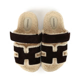 Hermes Chypre Techno Sandals Marron Ebene Suede and Ecru Shearling Palladium Hardware EU 37 - Thumbnail View 7