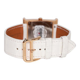 Hermes Small Heure H Watch Rose Gold White Matte Alligator Band