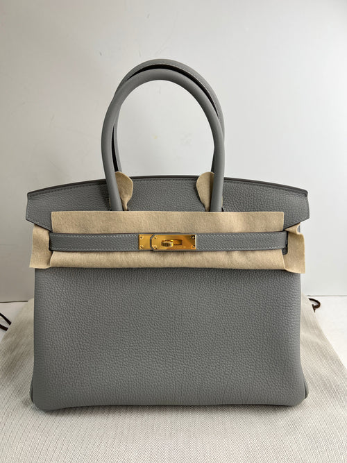 Hermes Birkin 30 Gris Mouette Togo Gold Hardware