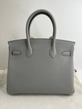 Hermes Birkin 30 Gris Mouette Togo Gold Hardware