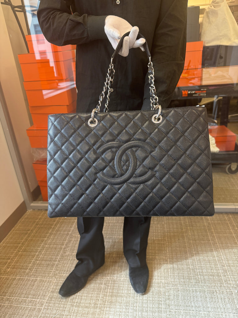 chanel black xl jumbo weekender overnighter travel tote bag Chanel XL Grand Shopping Tote Black Caviar SHW