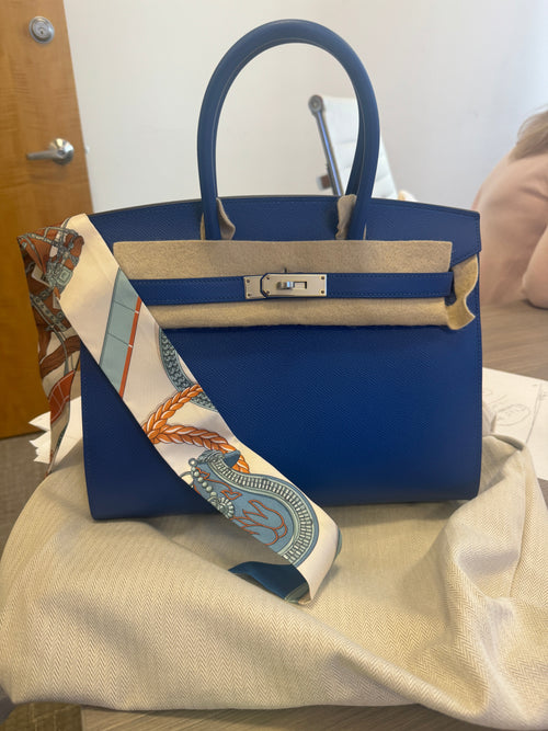 Hermes "Grand Apparat" Creme/Bleu/Terracotta Twilly Pair