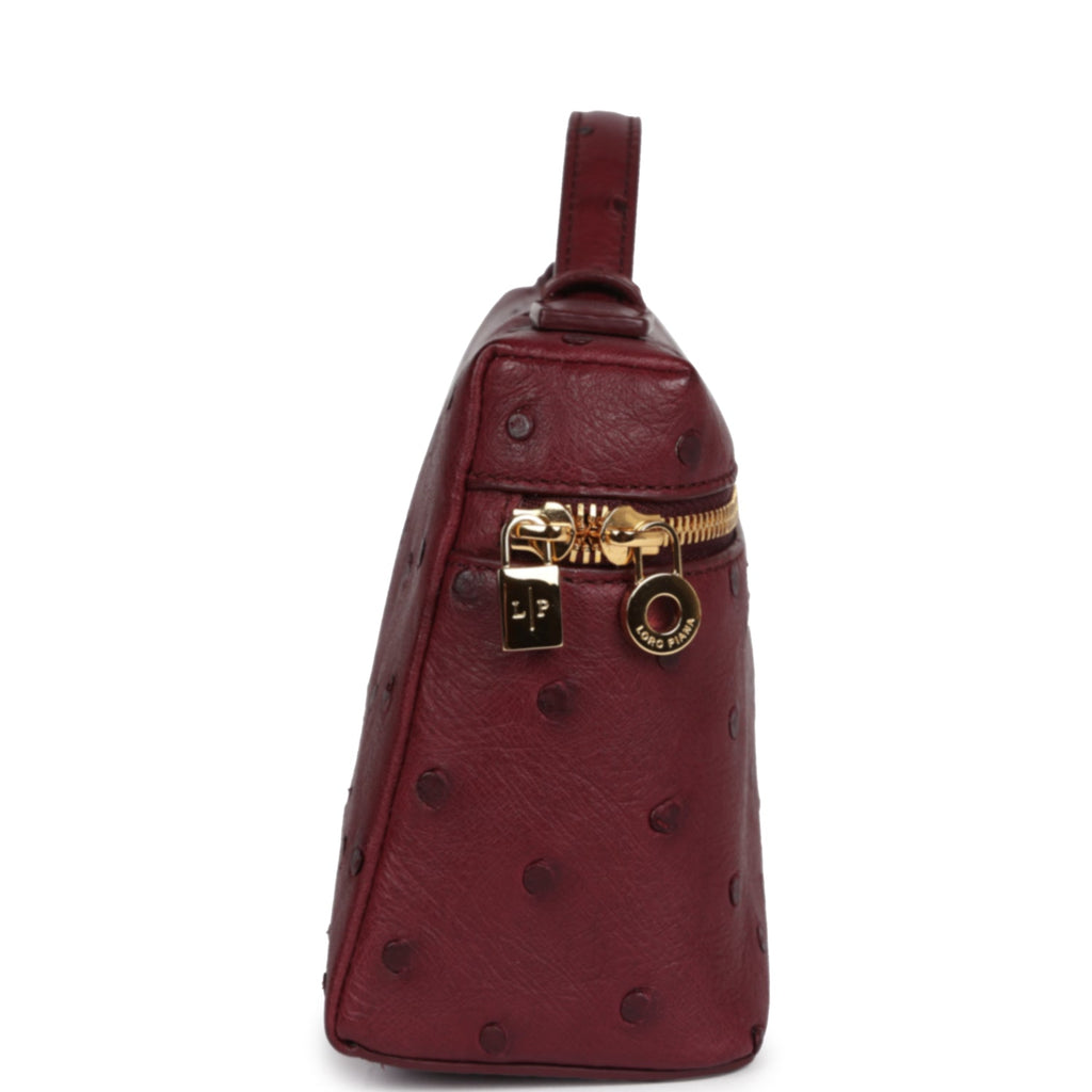 Loro Piana Extra Pocket L19 Pouch Burgundy Ostrich Gold Hardware Mini Burgundy Ostrich