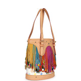 Vintage Louis Vuitton White Multicolor Fringe Bucket Bag