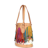 Vintage Louis Vuitton White Multicolor Fringe Bucket Bag