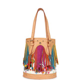 Vintage Louis Vuitton White Multicolor Fringe Bucket Bag