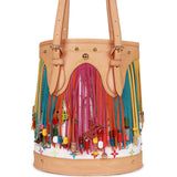 Vintage Louis Vuitton White Multicolor Fringe Bucket Bag