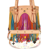 Vintage Louis Vuitton White Multicolor Fringe Bucket Bag