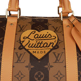 Louis Vuitton Virgil Abloh Nigo Gray Monogram Striped Coated Canvas Keepall Bandoulière 55 Silver Hardware, 2021 (Like New), Handbag