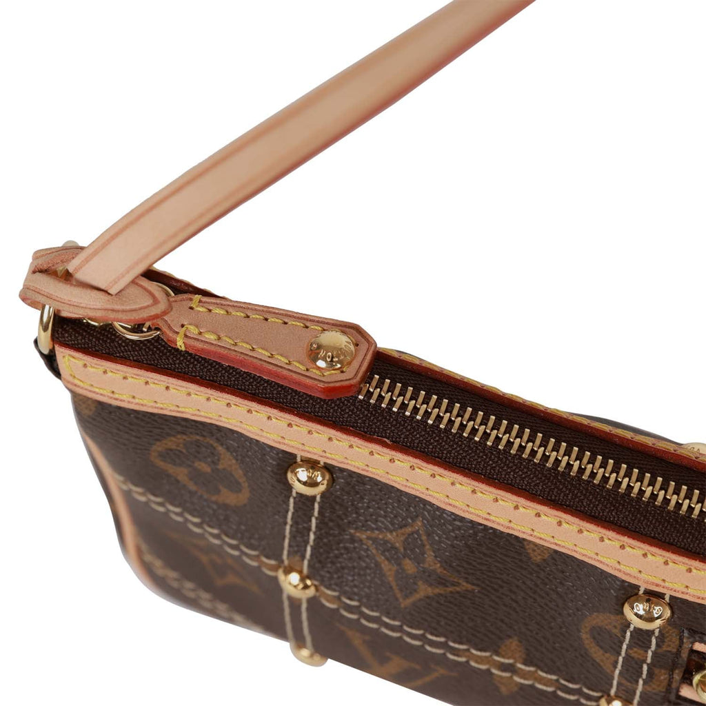Pre-owned Louis Vuitton Brown Monogram Riveting Pochette Gold