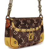 Vintage Louis Vuitton Trompe L'Oeil Pochette Brown and Yellow Velvet Brass Hardware