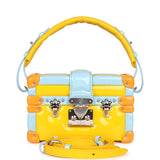 Louis Vuitton Petite Malle Handbag Light Blue & Yellow Glossy Calfskin Silver Hardware