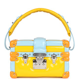 Louis Vuitton Petite Malle Handbag Light Blue & Yellow Glossy Calfskin Silver Hardware