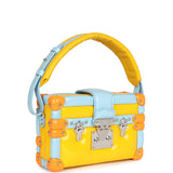 Louis Vuitton Petite Malle Handbag Light Blue & Yellow Glossy Calfskin Silver Hardware