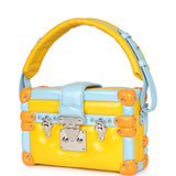 Louis Vuitton Petite Malle Handbag Light Blue & Yellow Glossy Calfskin Silver Hardware