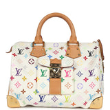 Pre-owned Louis Vuitton x Takashi Murakami Speedy 30 White Multicolor Monogram Gold Hardware