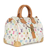 Pre-owned Louis Vuitton x Takashi Murakami Speedy 30 White Multicolor Monogram Gold Hardware