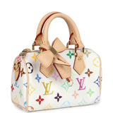 Louis Vuitton X Murakami Nano Speedy Bag White Multicolor Monogram Gold Hardware